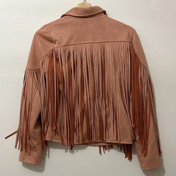 Boston Proper Fringed Faux Suede Jacket Blush Blazer NEW - Picture 8 of 9